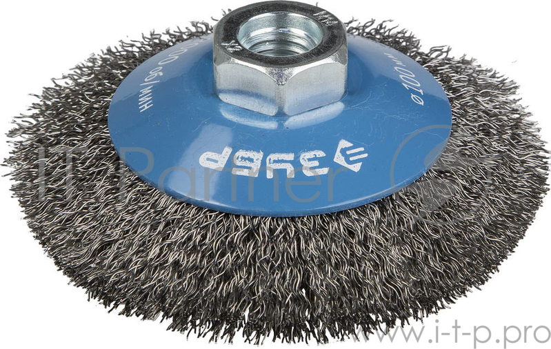 Кордщетка ЗУБР 35265-100_z01 ЭКСПЕРТ коническая для УШМ витая сталь 0.3мм 100мм/М14