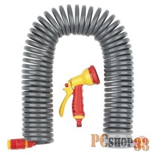 Набор поливочный GRINDA 428495 - Шланг спираль 3/8x15 м,пистолет-распылитель 7 позиций ,адаптер внешний 1/2x3/4, соединители 3/8-2шт