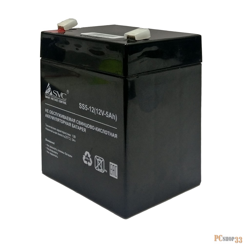 Батарея SVC SS5-12 АКБ, 12В/5Ач, AGM, Клемма T2(F2)/T1(F1)