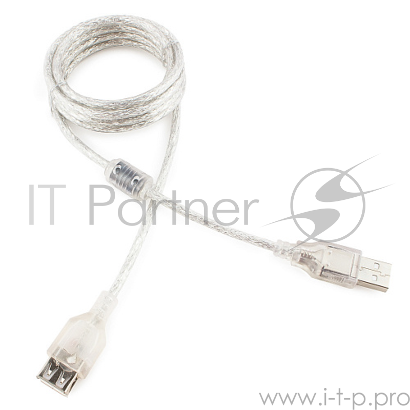Кабель Cablexpert Кабель удлинитель USB2.0 Pro, AM/AF, 1,8м, экран, 2 феррит.кольца, прозрачный (CCF-USB2-AMAF-TR-6)