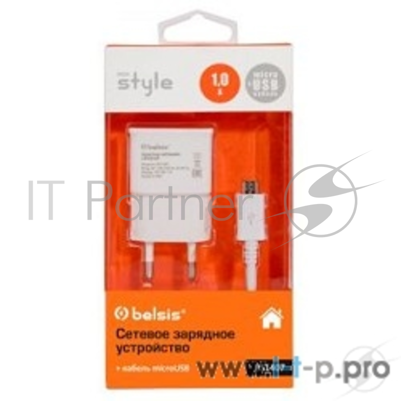 Аксессуар Belsis Сетевое зарядное устройство 1 USB, 1 A, дата-кабель microUSB, белый (BS1407)