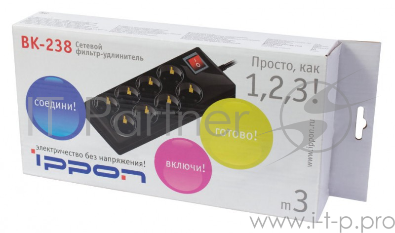Сетевые фильтры IPPON Сетевой фильтр BK238 (8 розеток, 3 м) (588044)