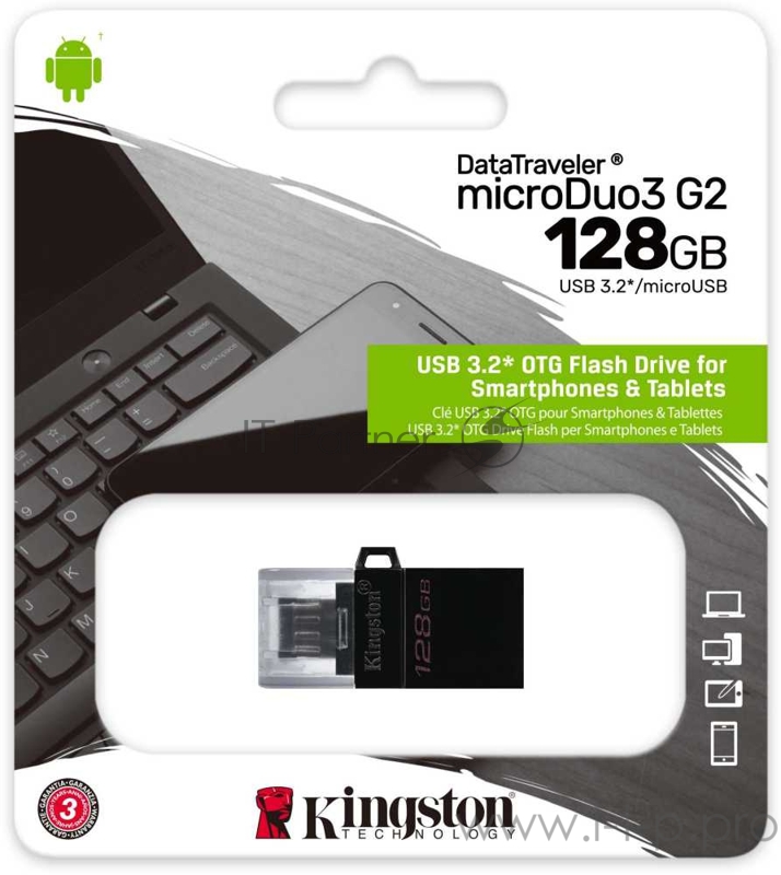 Флеш Диск Kingston 128Gb DataTraveler microDuo <DTDUO3G2/128GB>, USB3.0