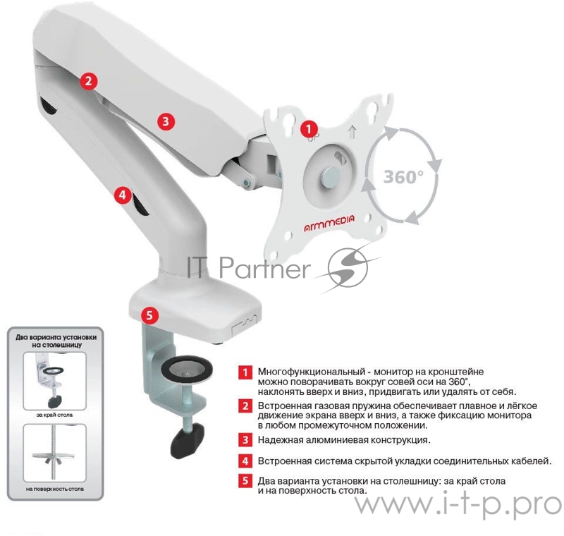 Кронштейн для ЖК мониторов ARM MEDIA LCD-T21w white 15- 32