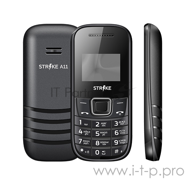 Мобильный телефон Strike A11 Black SPREADTRUM 6531, 1, 312 MHZ, 32 Mb, 32 Mb, 2G GSM 850/900/1800/1900, Bluetooth Версия 2.1 Экран: 1.44 , 96*68, Основная камера: отсутствует, Фронтальная камера: отсутствует, Кол-во СИМ: 2, Mini, Mini, карта памяти M