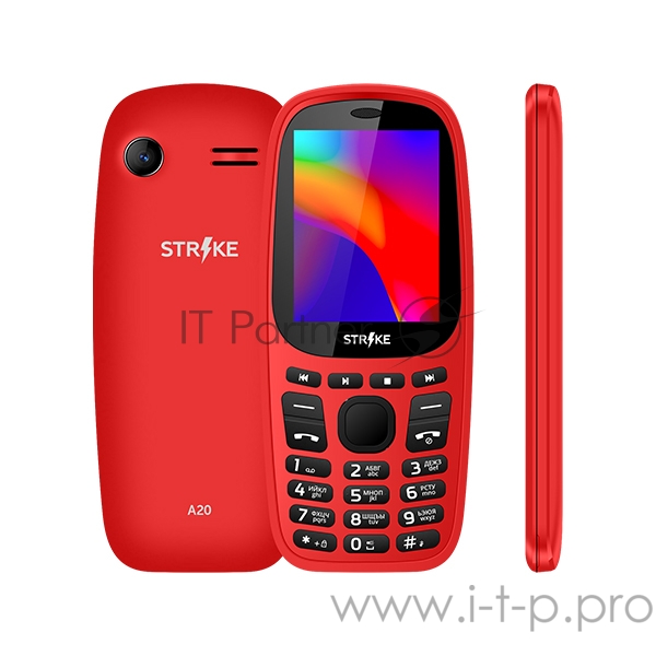 Мобильный телефон Strike A20 Red SC6531E, 1, 208MHZ, ThreadX, 32 Mb, 32 Mb, 2G GSM 850/900/1800/1900, Bluetooth Версия 2.1 Экран: 2.4 , 240*320, TN Основная камера: 0.08 MP, инт. отсутствует, FF, 1, Пластик, угол обзора60 Фронтальная камера: отсутств