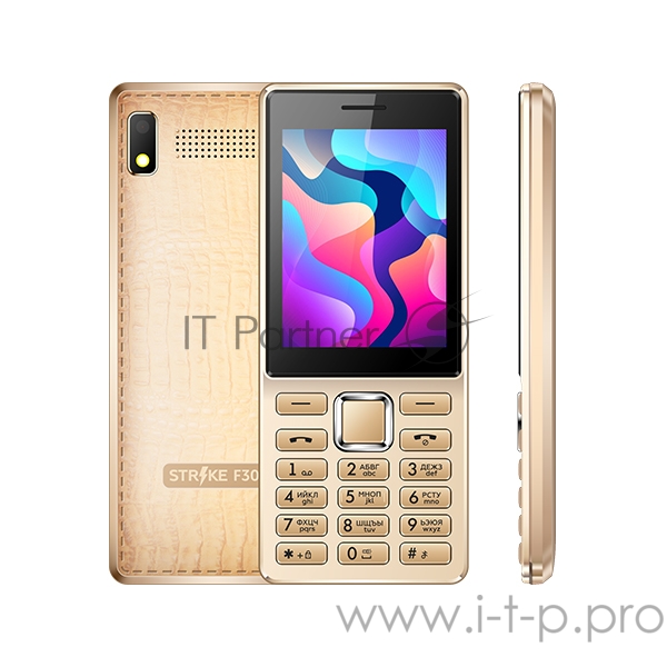 Мобильный телефон Strike F30 Gold MTK 6261D, 1, 32 Mb, 32 Mb, 2G GSM 900/1800 мГц, Bluetooth Версия 2.1 Экран: 2.8 , 240*320, Основная камера: 0.3 MP, инт. отсутствует, FF, 1, Пластик, F=1, вспышка Фронтальная камера: , Кол-во СИМ: 2, Mini, Micro, ка