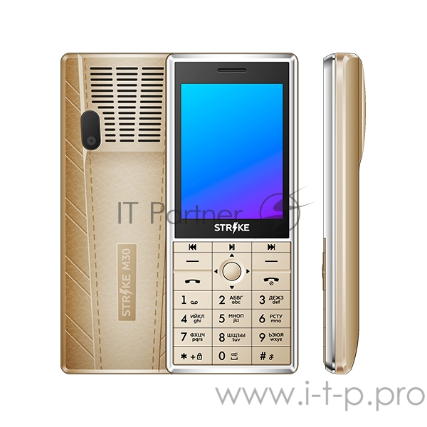 Мобильный телефон Strike M30 Gold MTK 6261D, 1, 32 Mb, 32 Mb, 2G GSM 900/1800 мГц, Bluetooth Версия 2.1 Экран: 2.8 , 240*320, Основная камера: 0.3 MP, инт. отсутствует, FF, 1, Пластик, F=1 Фронтальная камера: отсутствует, Кол-во СИМ: 2, Mini, Micro,