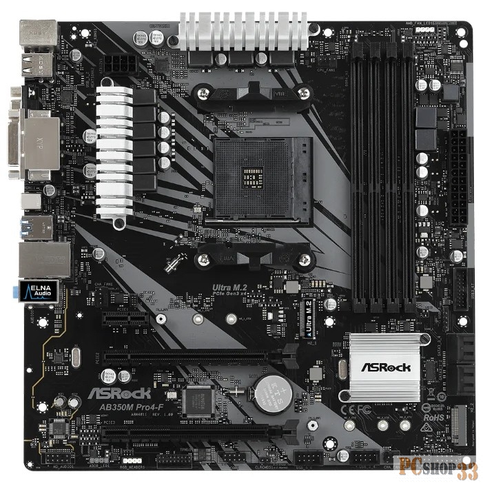 Плата материнская Asrock Asrock AB350M PRO4-F, AM4, AMD B350, mATX, BOX