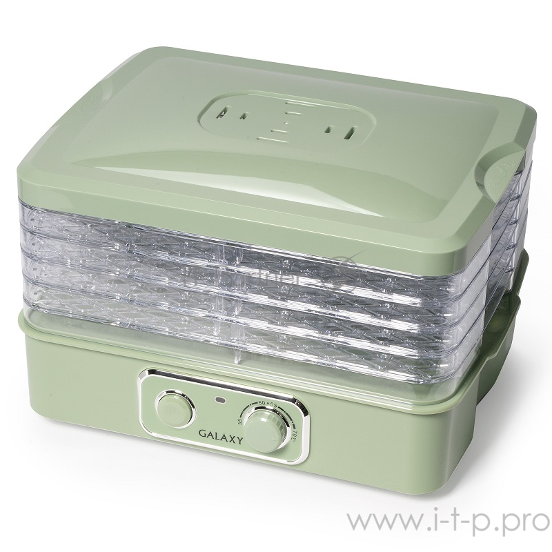 Сушилка для овощей и фруктов Galaxy GL2636, мятный(4шт) Сушилка электрическая для овощей и фруктов мощность350 Вт,5 прозрачных регулируемых по высоте поддонов, регулятор температуры, напряжение 220-240 Вт, частота 50