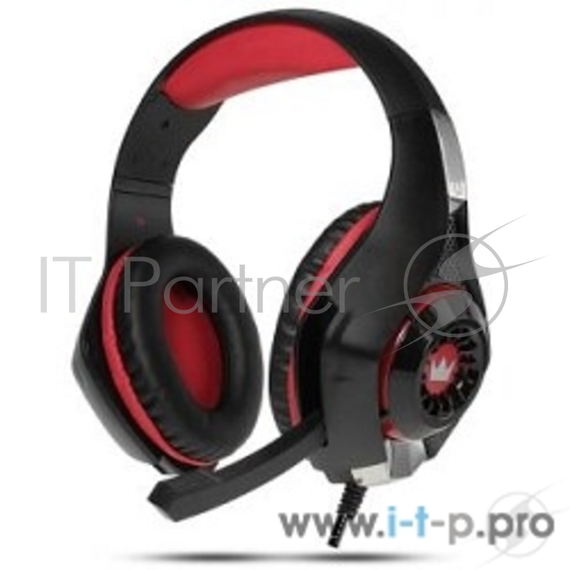 Наушники CROWN CMGH-101T Black&red (Подключение jack 3.5мм 4pin+ адаптер 2*jack spk+mic,Частотныи? диапазон: 20Гц-20,000 Гц ,Кабель 2.1м,Размер D 250мм, регулировка громкости, микрофон на ножке)