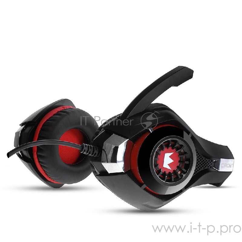 Наушники CROWN CMGH-101T Black&red (Подключение jack 3.5мм 4pin+ адаптер 2*jack spk+mic,Частотныи? диапазон: 20Гц-20,000 Гц ,Кабель 2.1м,Размер D 250мм, регулировка громкости, микрофон на ножке)