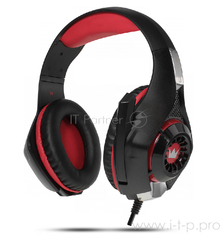 Наушники CROWN CMGH-101T Black&red (Подключение jack 3.5мм 4pin+ адаптер 2*jack spk+mic,Частотныи? диапазон: 20Гц-20,000 Гц ,Кабель 2.1м,Размер D 250мм, регулировка громкости, микрофон на ножке)