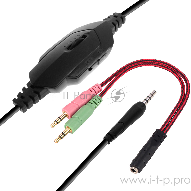 Наушники CROWN CMGH-101T Black&red (Подключение jack 3.5мм 4pin+ адаптер 2*jack spk+mic,Частотныи? диапазон: 20Гц-20,000 Гц ,Кабель 2.1м,Размер D 250мм, регулировка громкости, микрофон на ножке)