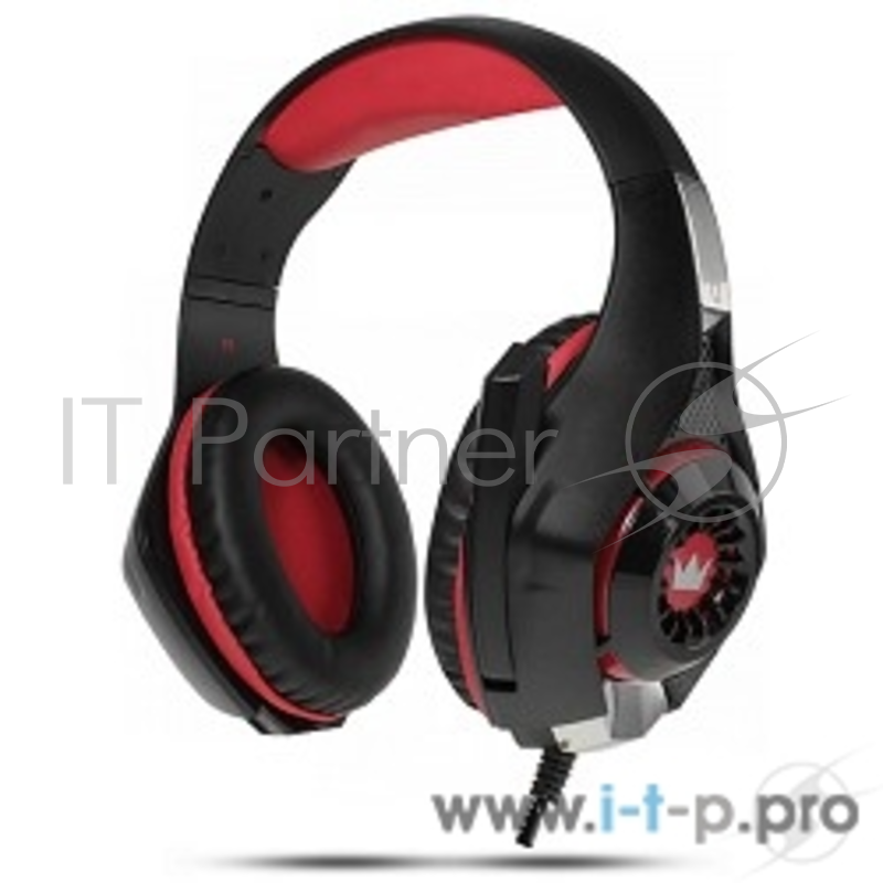 Наушники CROWN CMGH-101T Black&red (Подключение jack 3.5мм 4pin+ адаптер 2*jack spk+mic,Частотныи? диапазон: 20Гц-20,000 Гц ,Кабель 2.1м,Размер D 250мм, регулировка громкости, микрофон на ножке)