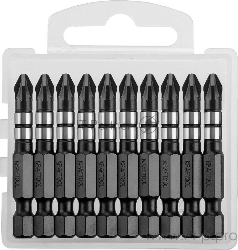 Биты KRAFTOOL Impact Pro, Pozidriv, тип хвостовика E 1/4, PZ2, 50мм, 10шт,26193-2-50-S10