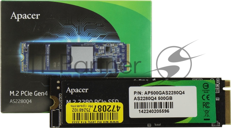 M.2 2280 500GB Apacer AS2280Q4 Client SSD AP500GAS2280Q4-1 PCIe Gen4x4 with NVMe, 5000/2500, IOPS 750K, MTBF 1.5M, 3D TLC, 850TBW, 1.7DWPD, Kit Heats