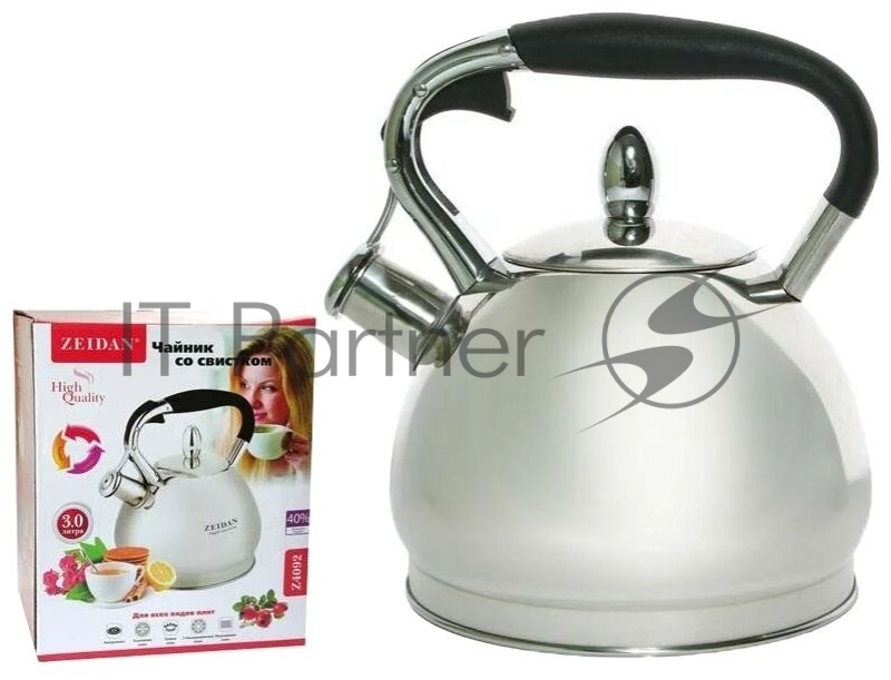 Чайник со свистком Zeidan Z-4092, об.3л., нерж.сталь, курковый мех-м