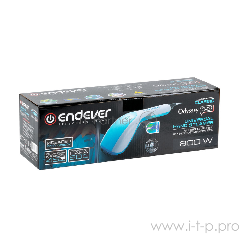 Отпариватель для одежды ручной Endever Odyssey белый/голубой, 800 Вт Q-427