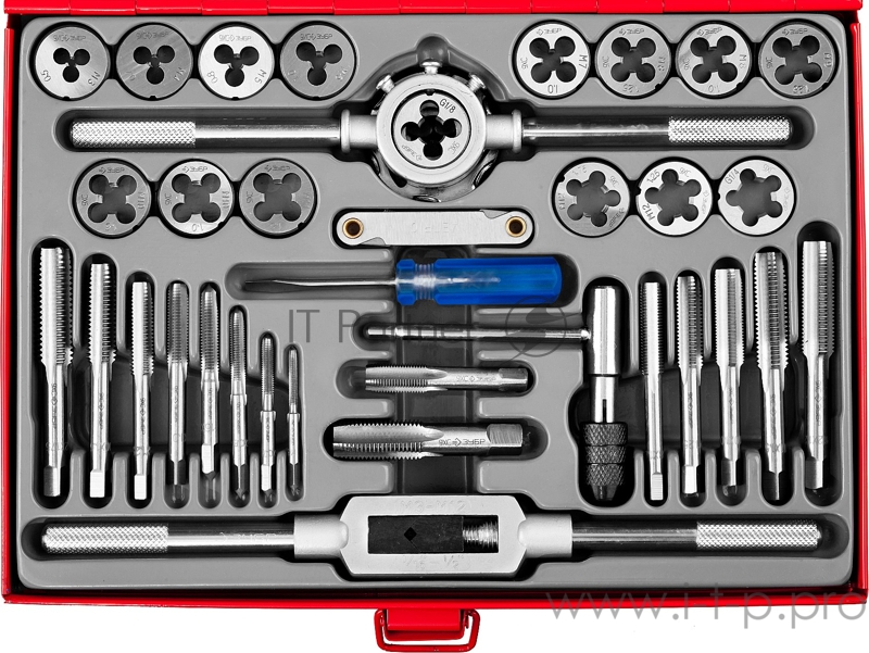 Набор метчиков и плашек Зубр МАСТЕР сталь 9ХС, 35 предметов 28117-H35_z01