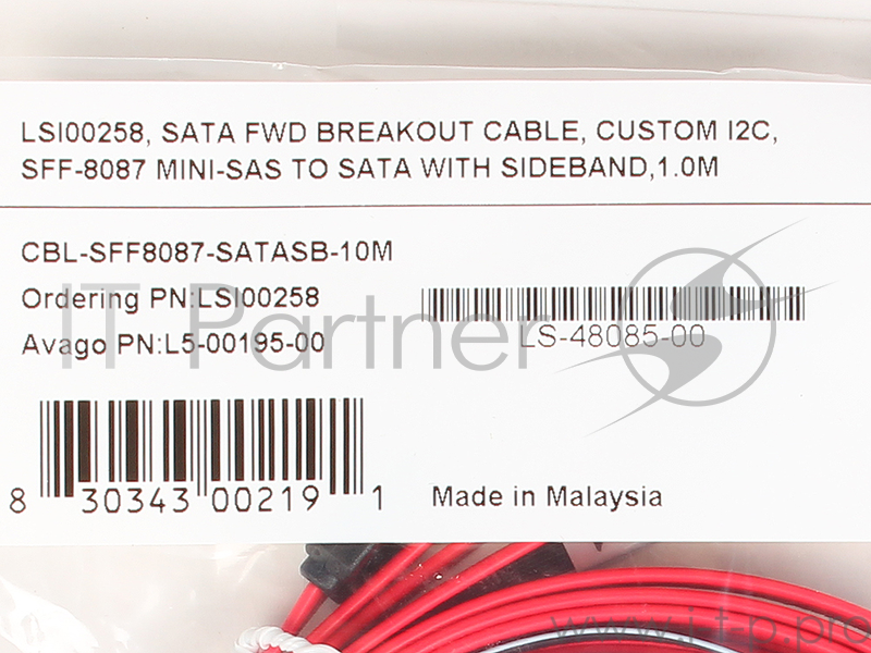 Контроллер LSI (LSI00258) Logic Кабель внутренний SFF-8087 SAS 1.0m CBL-SFF8087-SATASB-10M