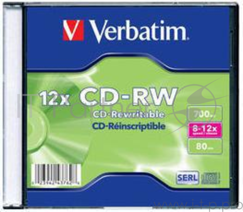 Диск Verbatim Диск CD-RW 700Mb 8-12x Slim case (20шт) (43762)