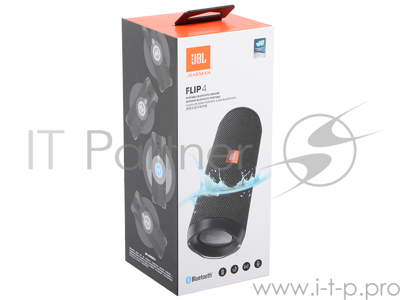 Акустическая система стерео JBL Flip 4, 2x8Вт, портативная, черный (Bluetooth)