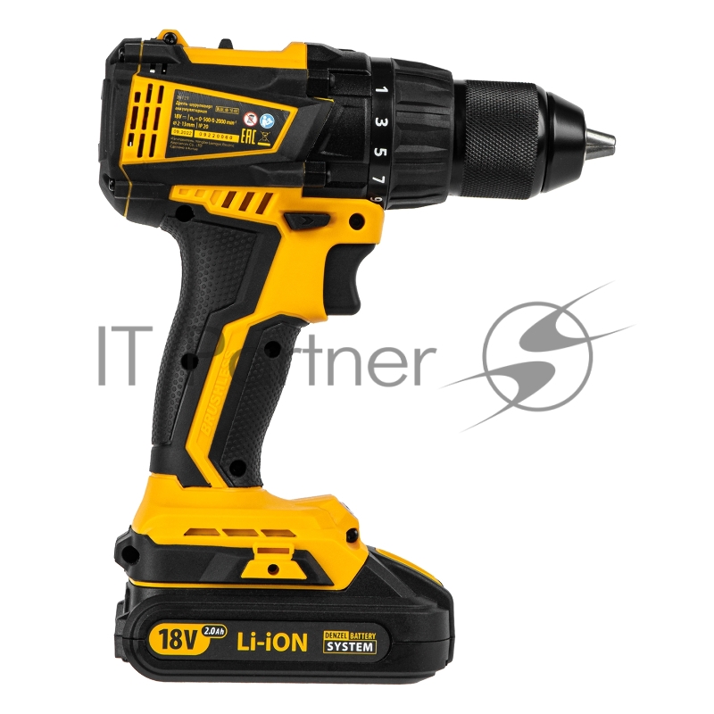 Дрель-шуруповерт аккумуляторная бесщет DENZEL BLDL-IB-18-02 Li-Ion 18 В 15 Ач 2 акк 26121