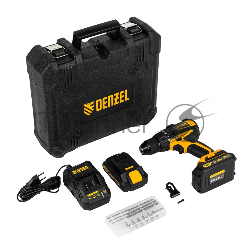 Дрель-шуруповерт аккумуляторная бесщет DENZEL BLDL-IB-18-02 Li-Ion 18 В 15 Ач 2 акк 26121