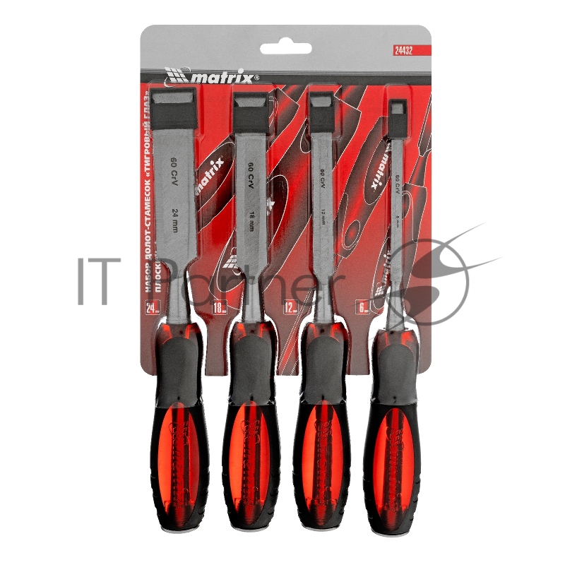 Набор долот-стамесок Тигровый глаз плоских, 4 штуки, 6-12-18-24 мм MATRIX 24432