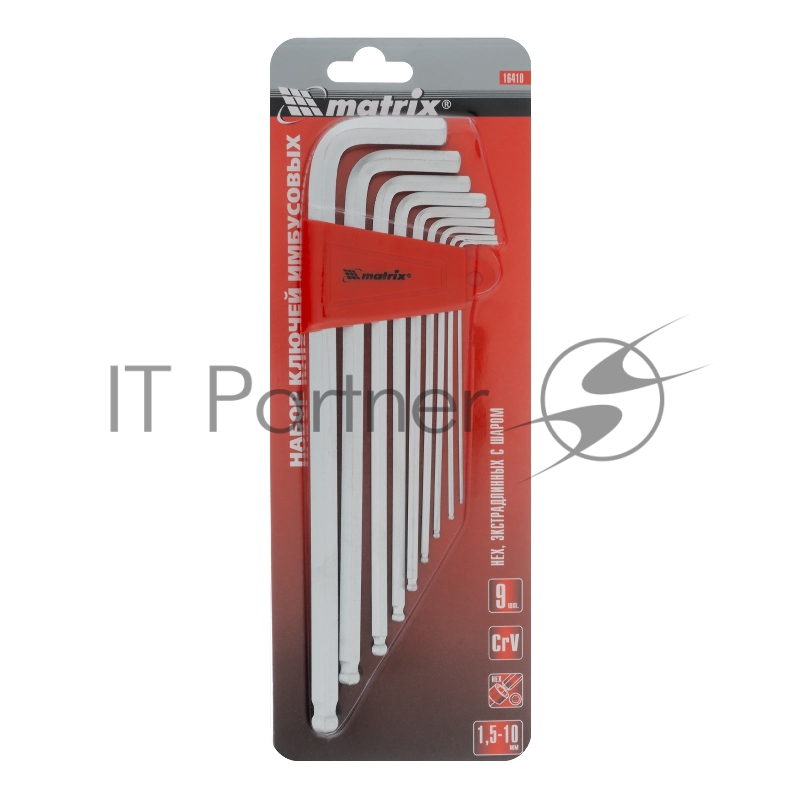 Набор имбусовых ключей MATRIX HEX 9 шт экстра-длинный с шаром 16410