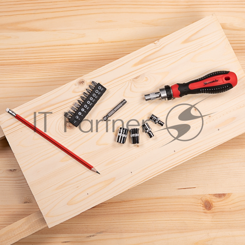 Отвёртка реверсивная MATRIX 11332 с набором бит и насадок торцевых, CrV,1/4, 16шт