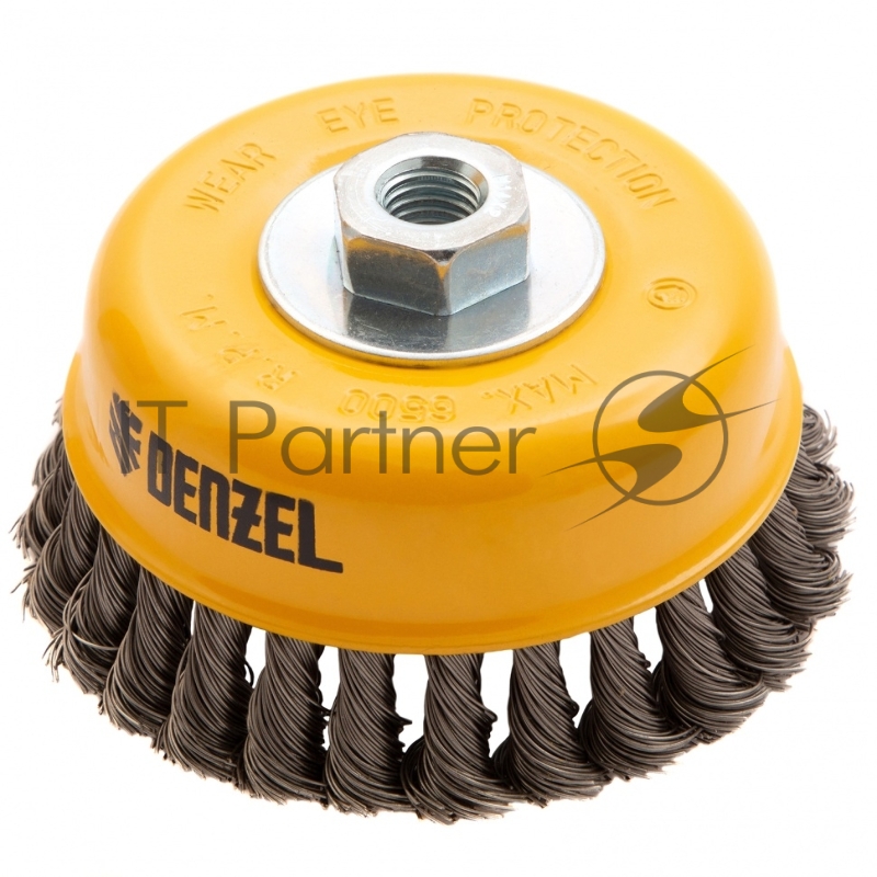 Щетка для УШМ DENZEL 125 мм, Чашка , крученая нержавеющая проволока 0,5 мм, М14 746273