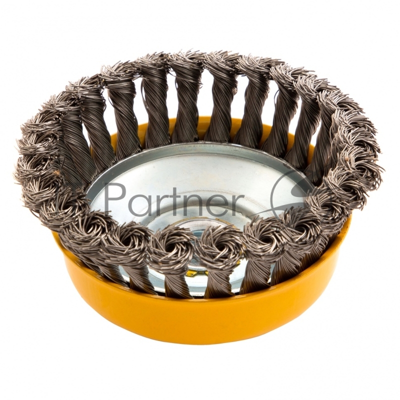 Щетка для УШМ DENZEL 125 мм, Чашка , крученая нержавеющая проволока 0,5 мм, М14 746273