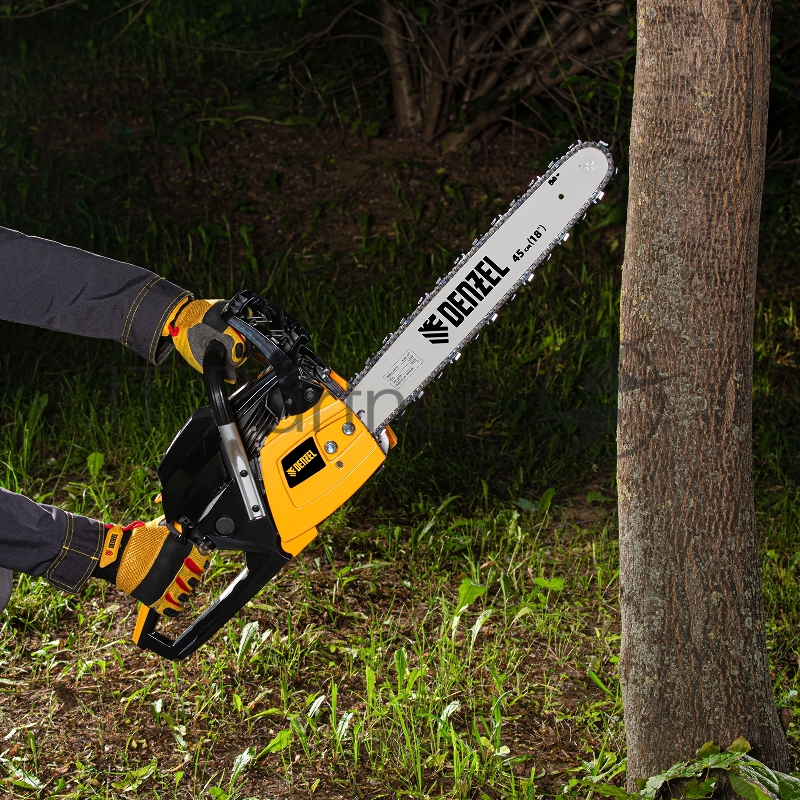 Пила цепная бензиновая DENZEL DGS-5218, шина 45 см, 52см3, 3,5 л.с., шаг 0,325, паз 1,5 мм,
