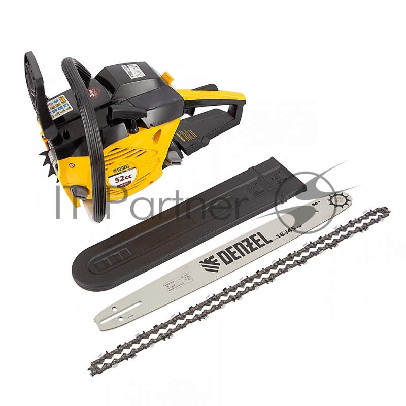 Пила цепная бензиновая DENZEL DGS-5218, шина 45 см, 52см3, 3,5 л.с., шаг 0,325, паз 1,5 мм,