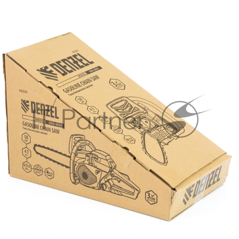 Пила цепная бензиновая Denzel DENZEL DGS-5820, шина 50 см, 58см3, 4,1 л.с., шаг 0,325, паз 1,5 мм,
