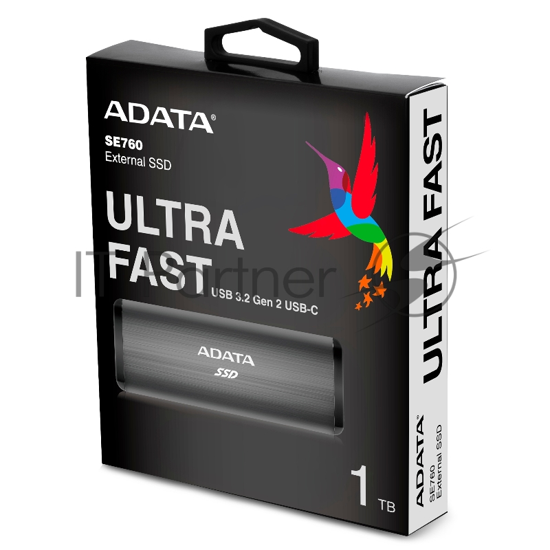 Накопитель внешний 1.8 1TB ADATA SE760 Titan-Gray External SSD ASE760-1TU32G2-CTI USB 3.2 Gen 2 Type-C, 1000R, USB 3.2 Type-C to C cable,USB 3.2 Type-C to A cable, Quick Start Guide, RTL