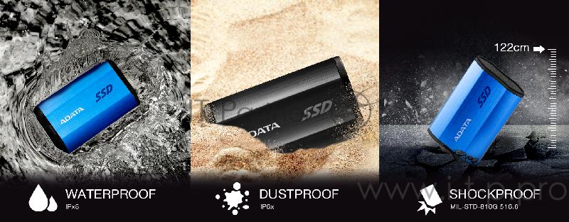 Накопитель внешний 1.8 1TB ADATA SE800 Black External SSD ASE800-1TU32G2-CBK USB 3.2 Gen 2 Type-C, 1000R, USB 3.2 Type-C to C cable,USB 3.2 Type-C to A cable, Quick Start Guide, Tough-IP68 dustproof and waterproof, Military-Grade shockproof, RTL