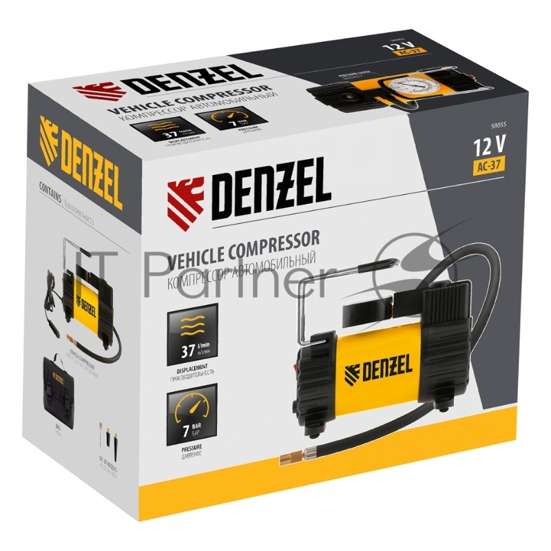 Компрессор автомобильный DENZEL AC-37, 12 В, 7 атм 37 л/мин, 58055