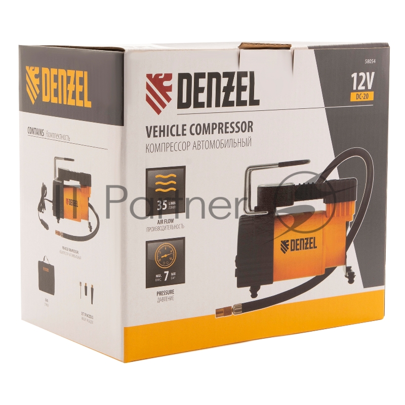 Компрессор автомобильный Denzel DС-20, 12 В, 10 атм., 35 л/мин // 58054