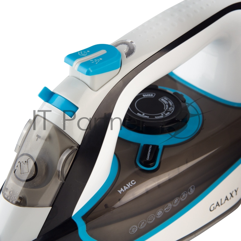 Утюг GALAXY GL 6107 2800 Вт, керамическое покрытие подошвы, уплотнитель крышки резервуара, функции: «автоотключение», «самоочистка», «антикапля», «антинакипь», индикатор автоотключения, указатель максимального уровня воды,