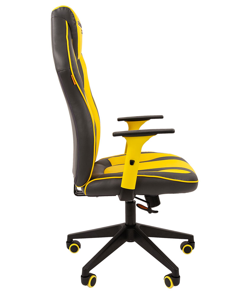 Игровое кресло Chairman game 23 серый/жёлтый (экокожа, регулируемый угол наклона, механизм качания)
