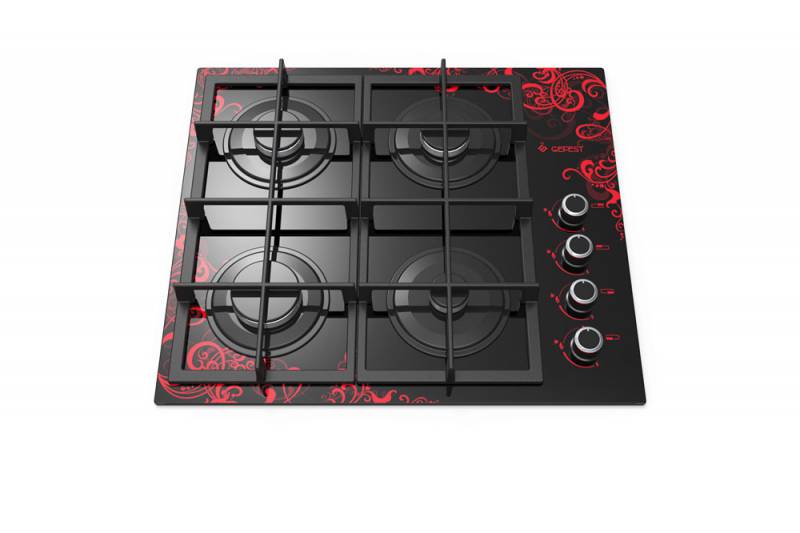 Варочная поверхность газовая GEFEST СВН 2230 К16, закаленное стекло, черная, с рисунком