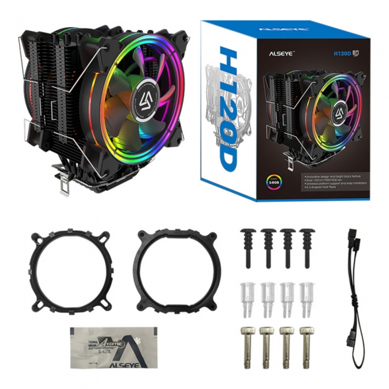 H120D Universal, TDP 200W, Heat Pipe:O6mm?6pcs, 800~2000RPM, 11.6-35.3dB(A), RGB, RTL {18}