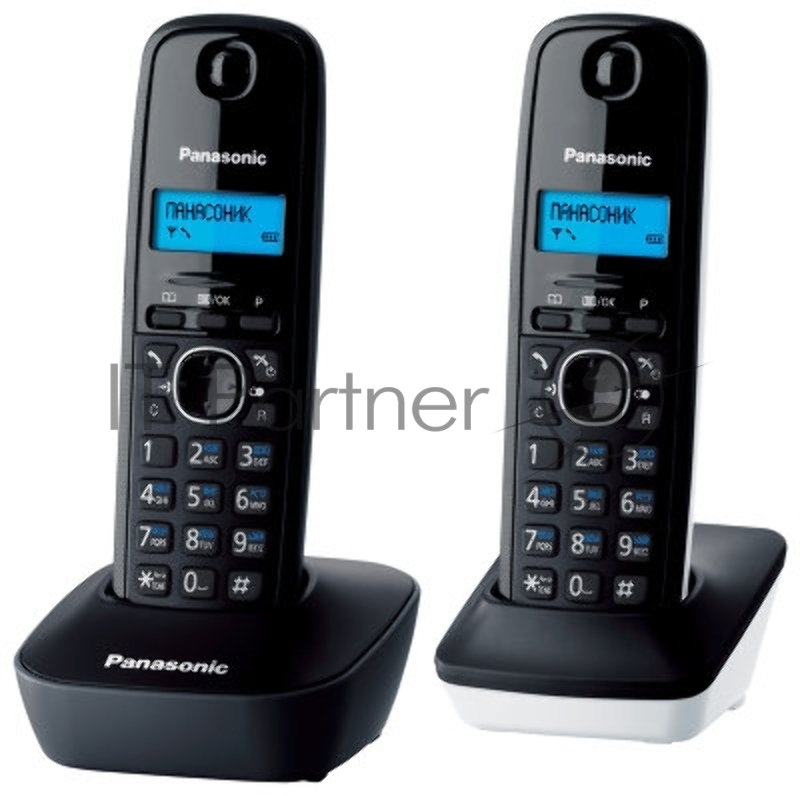 Радиотелефон Panasonic KX-TG1612RU1, DECT, с опред.номера, черный + доп.трубка, черно-белый
