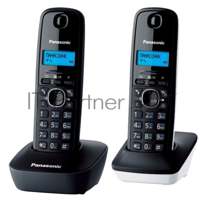 Радиотелефон Panasonic KX-TG1612RU1, DECT, с опред.номера, черный + доп.трубка, черно-белый
