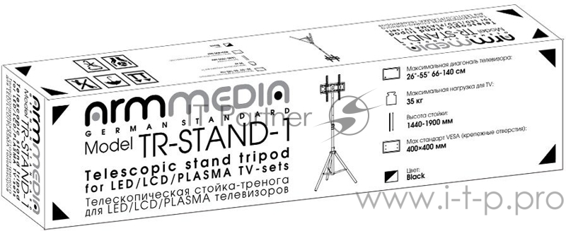 Подставка для телевизора Arm Media TR-STAND-1 черный 26-55 макс.35кг напольный фиксированный