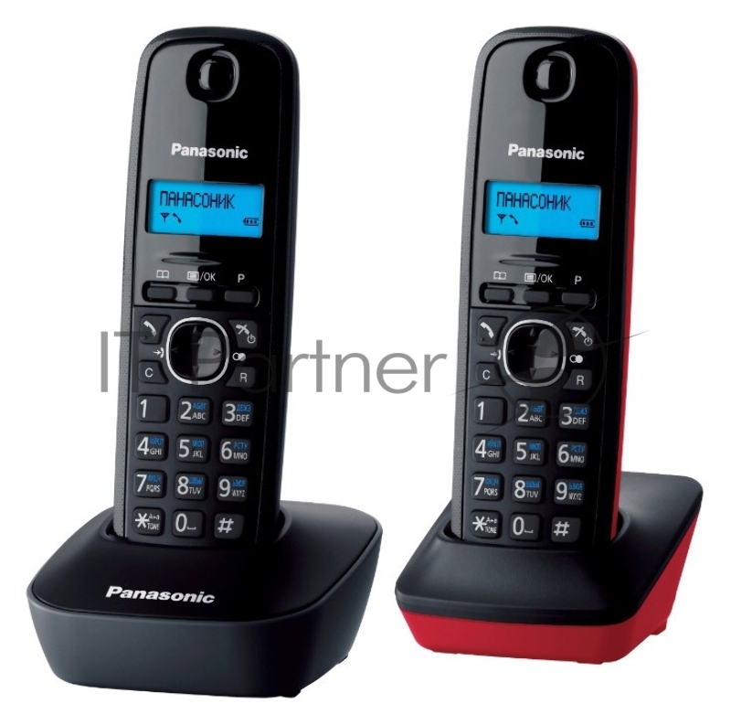 Радиотелефон Panasonic KX-TG1612RU3, DECT, с опред.номера, черно-серый + доп.трубка, черно-красный