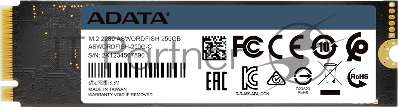 M.2 2280 250GB ADATA SWORDFISH Client SSD ASWORDFISH-250G-C PCIe Gen3x4 with NVMe, 1800/900, IOPS 100/130K, MTBF 1.8M, 3D TLC, 120TBW, 0.263DWPD, RTL